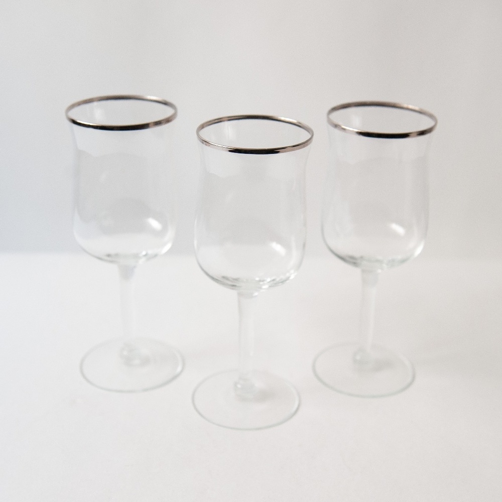 Set of 3 Vintage Platinum Rimmed Wine Glasses
